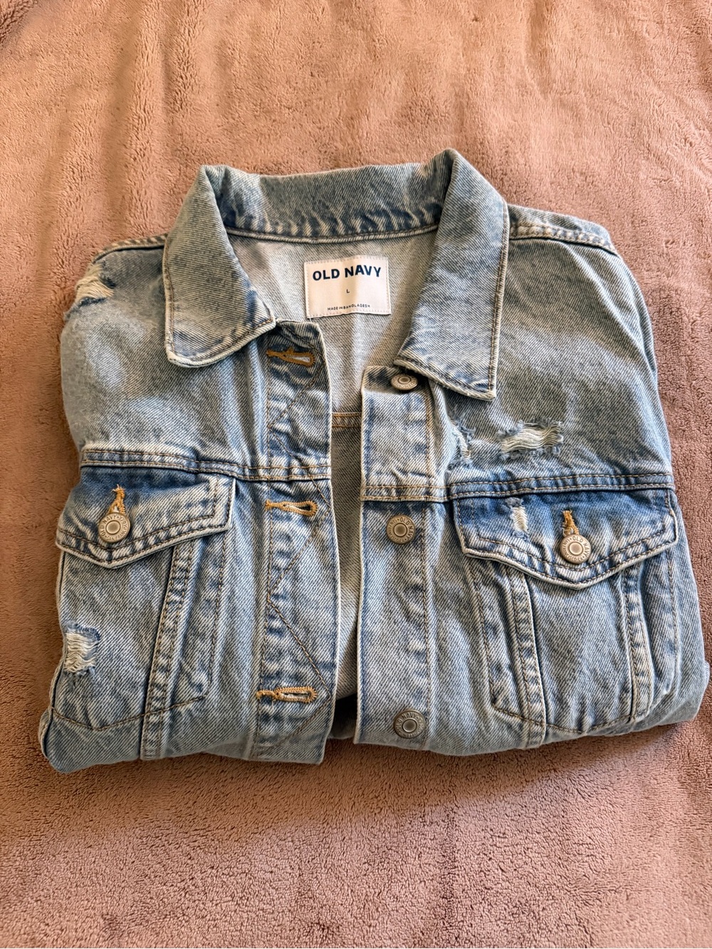 Old Navy Light Blue Distressed Denim Jacket - Picture 2 of 2